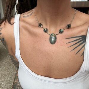 Antique Vintage Art Nouveau Revival 925 Sterling Silver labradorite Necklace